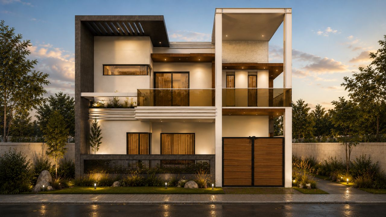 Dhruv's Residence reflects a balance of clean architectural geometry